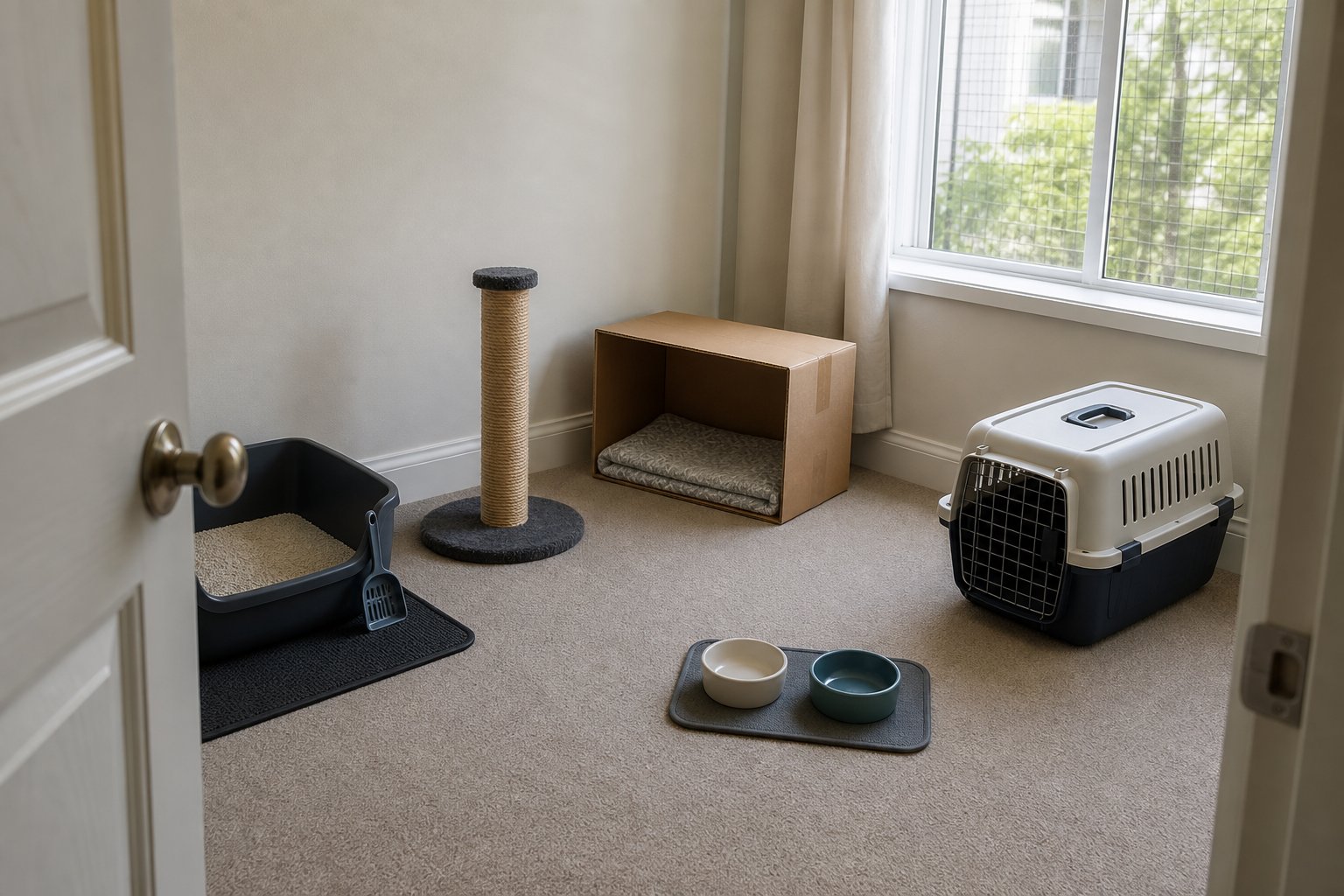 Preparar el hogar para un gato adoptado: habitación base, arenero y qué preguntar