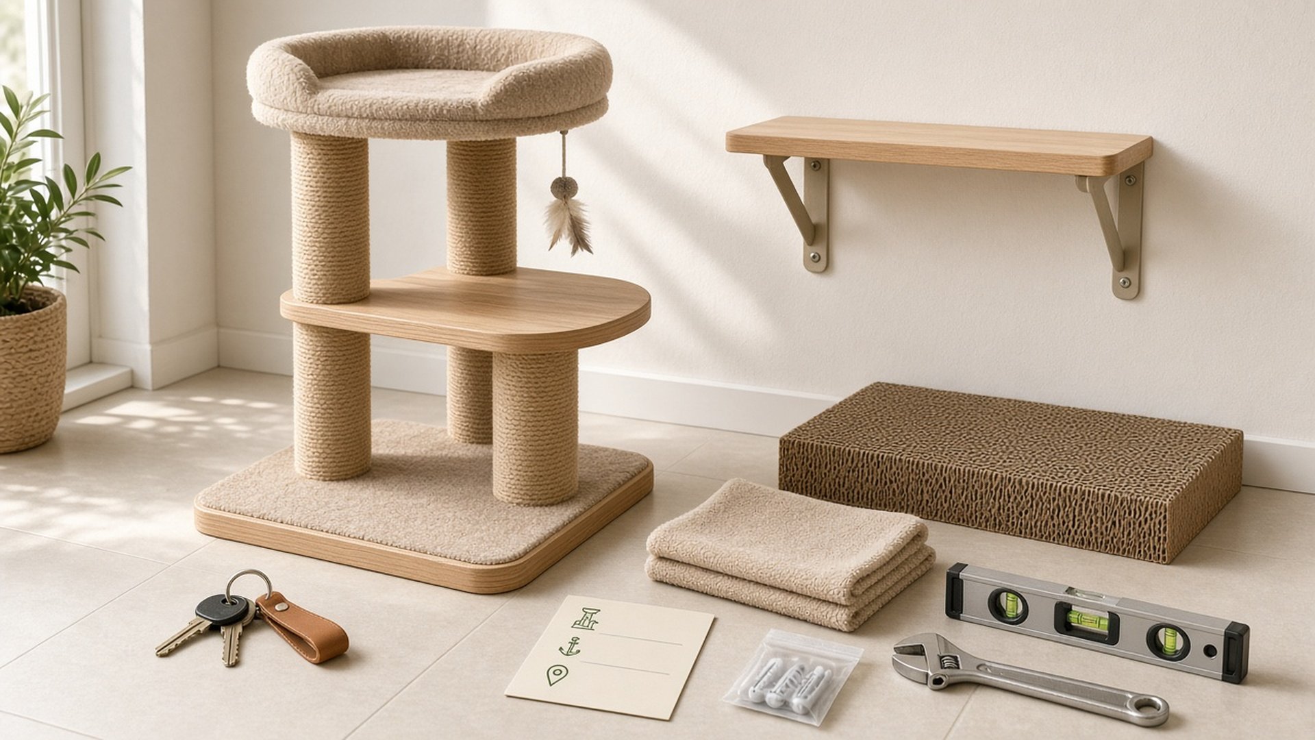 Árbol o torre para gato tras adoptar: altura, anclaje, ubicación y qué preguntar