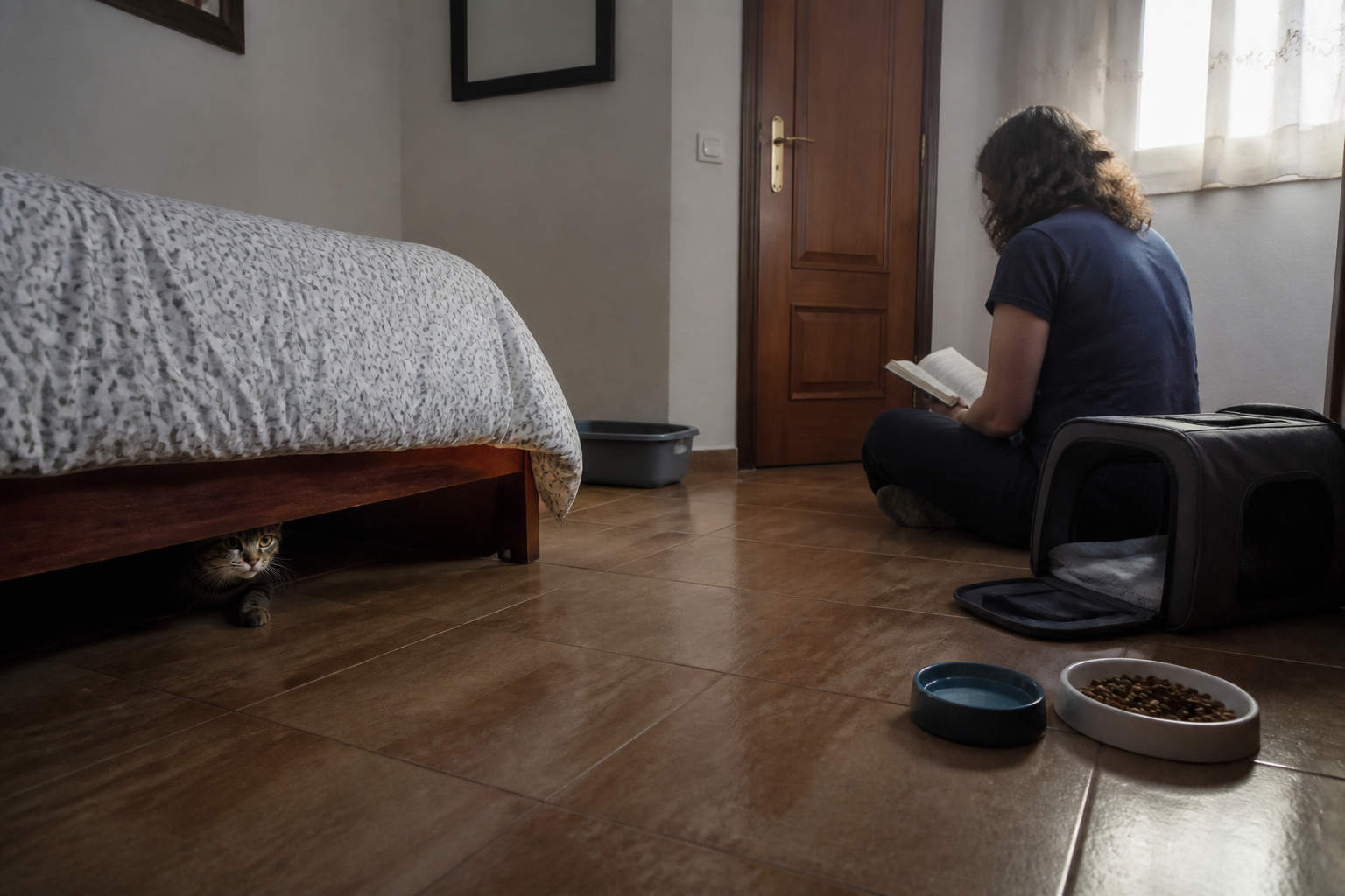 Gato tímido o asustadizo al llegar: habitación base, no forzar y qué preguntar